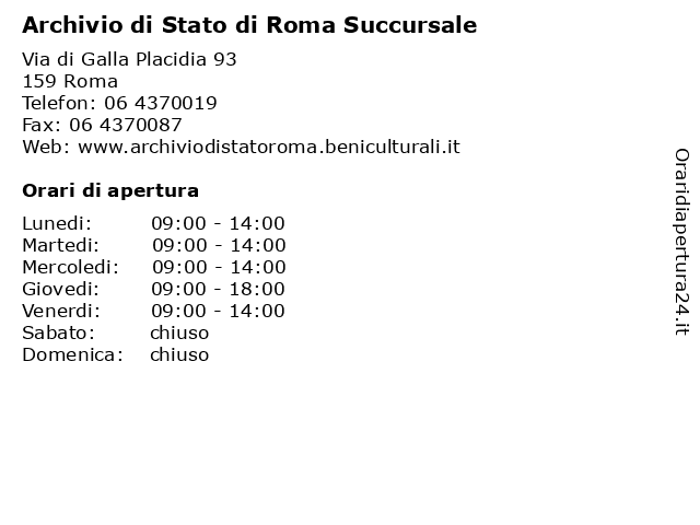 Orari di apertura Archivio di Stato di Roma Succursale Via